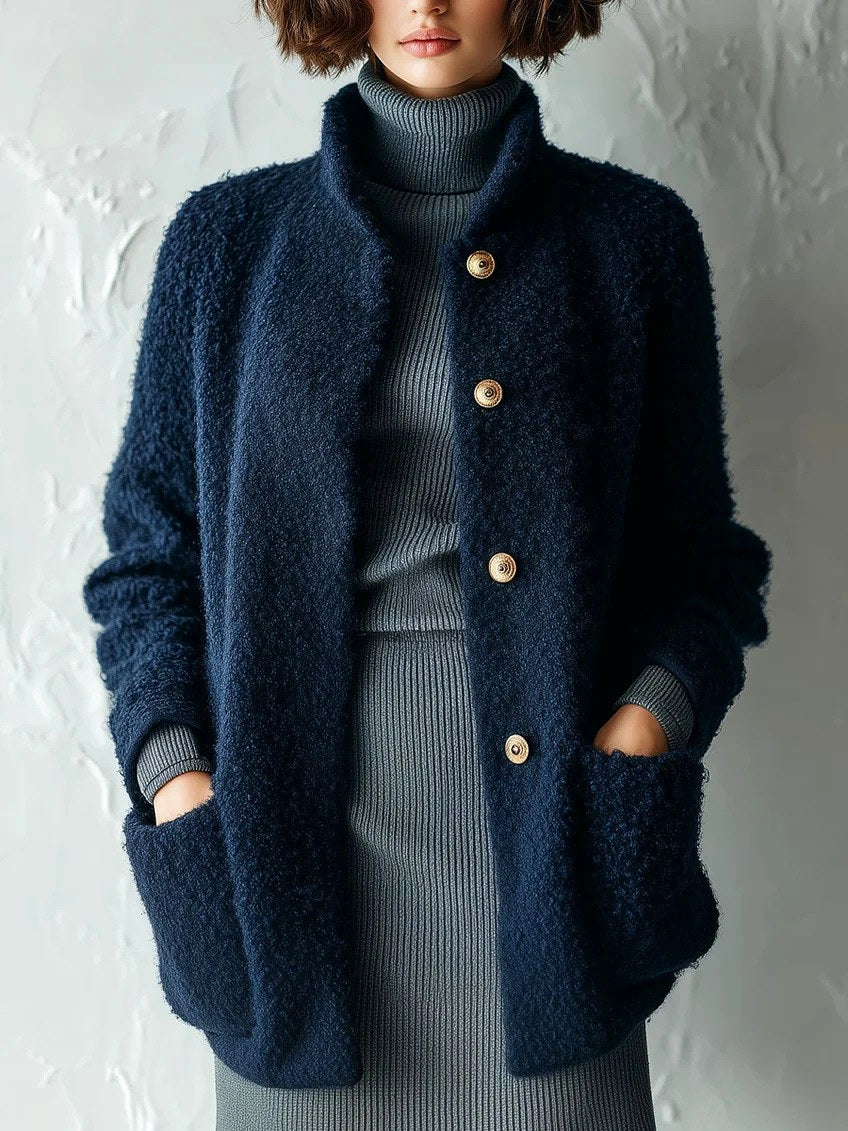 Hannah - Women's Faux Shearling Button-Front Cardigan 2