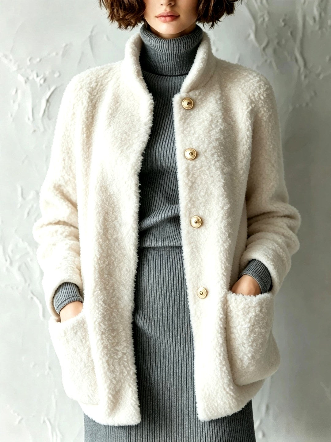 Hannah - Women's Faux Shearling Button-Front Cardigan 3