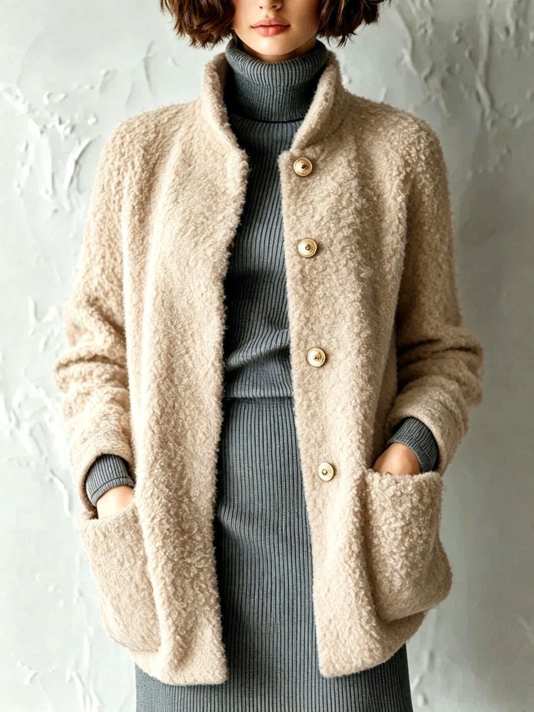 Hannah - Women's Faux Shearling Button-Front Cardigan 4