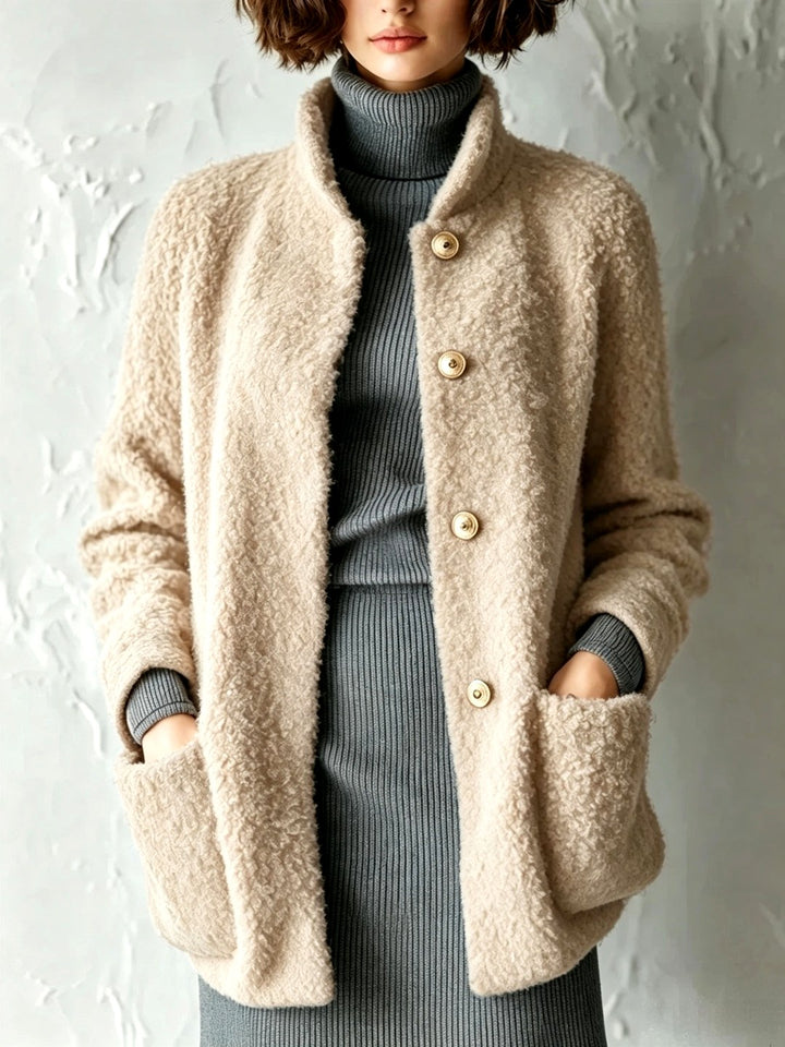 Hannah - Women's Faux Shearling Button-Front Cardigan 4
