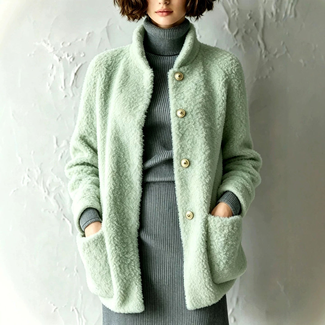 Hannah - Women's Faux Shearling Button-Front Cardigan 6