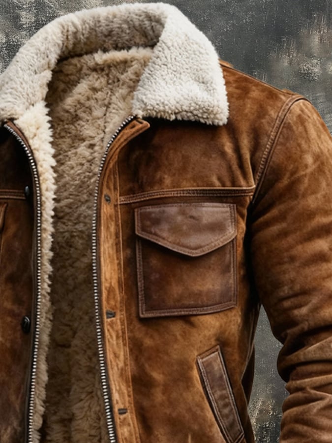 Harlan - Men's Suede Sherpa-Lined Bomber Jacket with Ribbed Cuffs