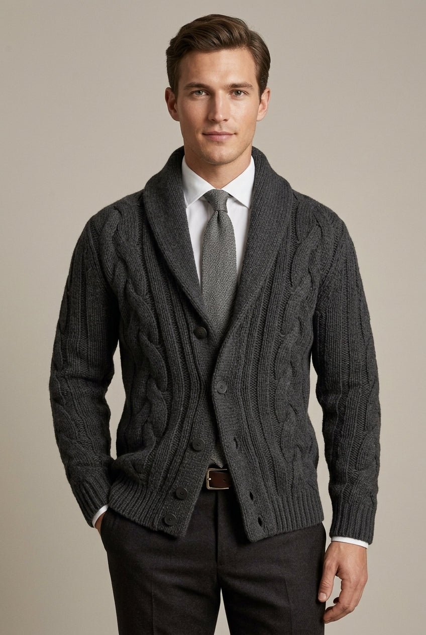 Harmon - Men's Shawl Collar Cable Knit Cardigan