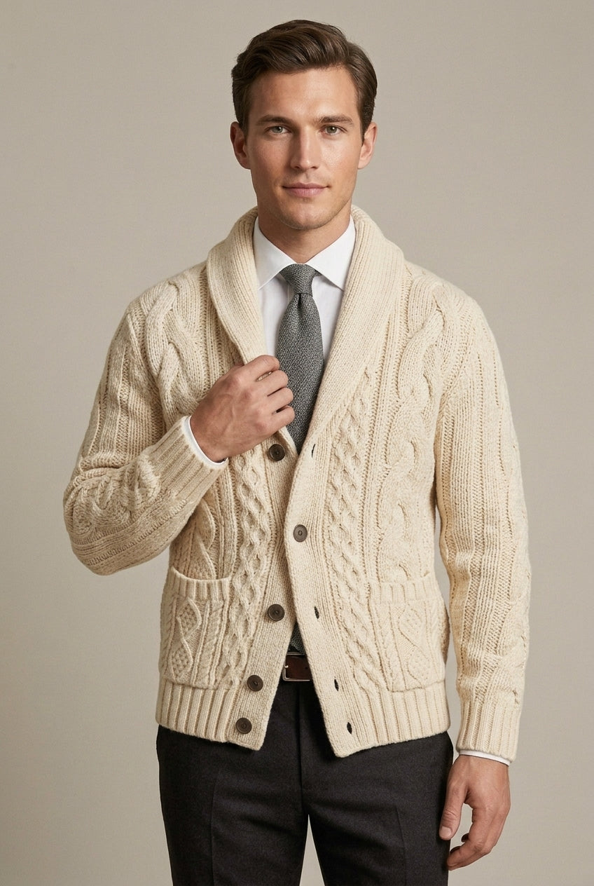 Harmon - Men's Shawl Collar Cable Knit Cardigan