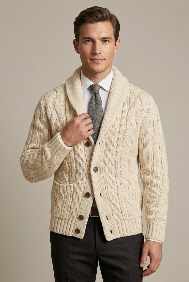 Harmon - Men's Shawl Collar Cable Knit Cardigan