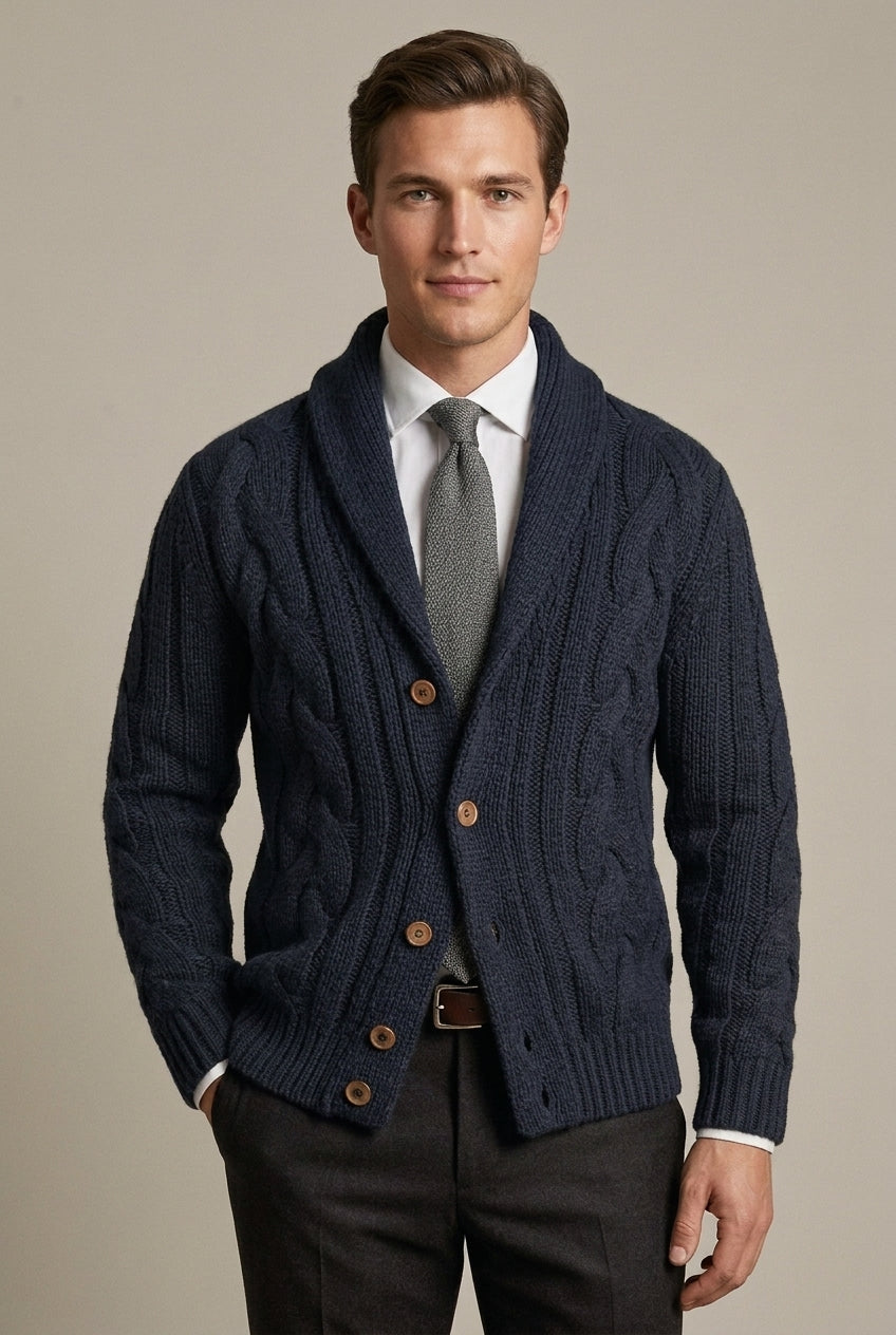 Harmon - Men's Shawl Collar Cable Knit Cardigan