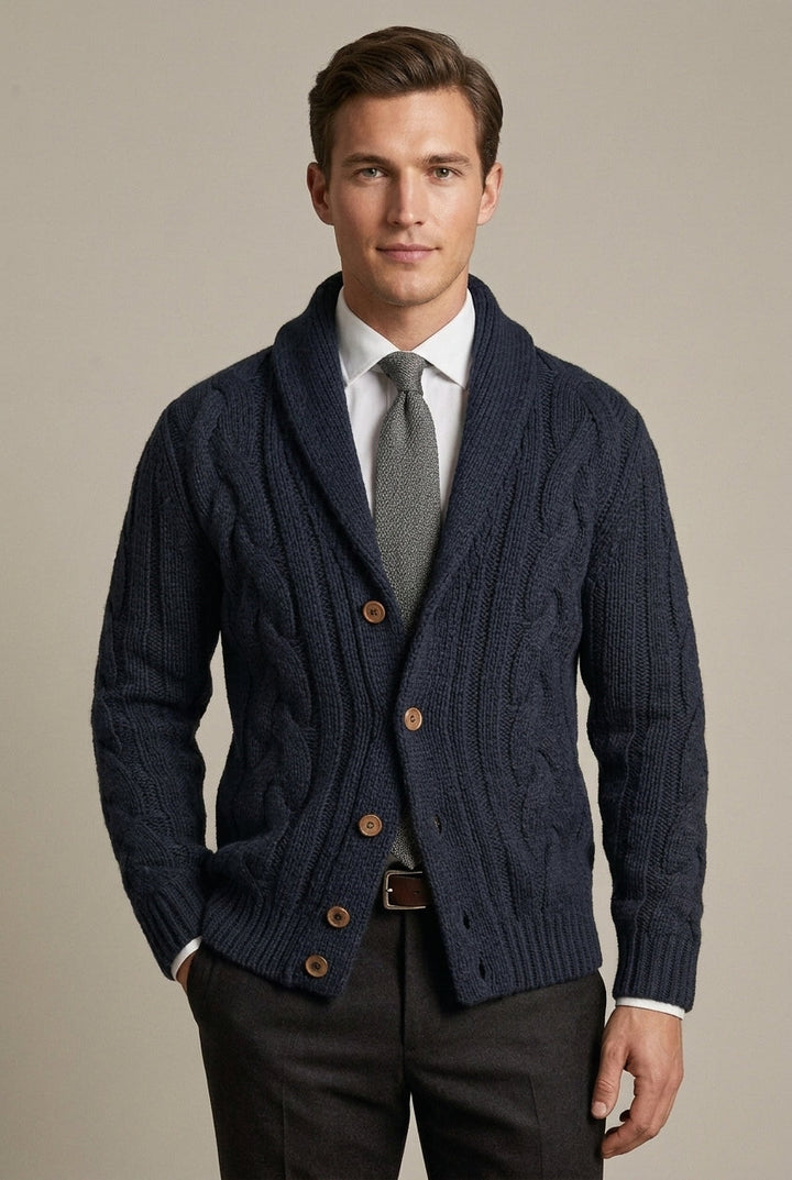 Harmon - Men's Shawl Collar Cable Knit Cardigan