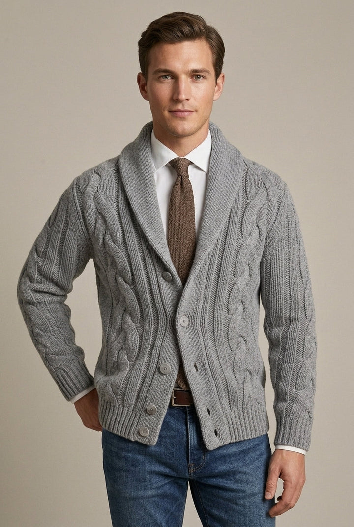 Harmon - Men's Shawl Collar Cable Knit Cardigan