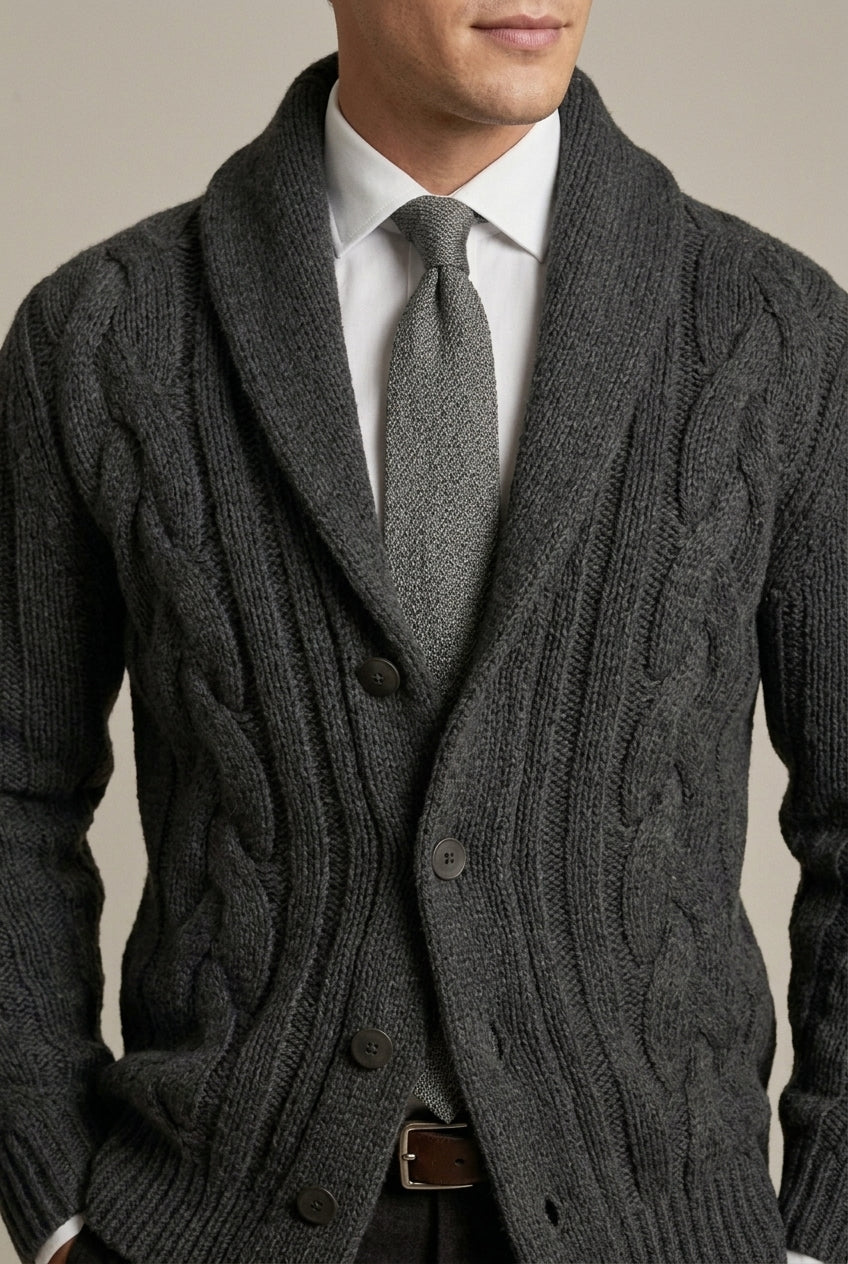 Harmon - Men's Shawl Collar Cable Knit Cardigan