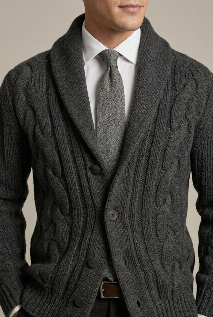Harmon - Men's Shawl Collar Cable Knit Cardigan