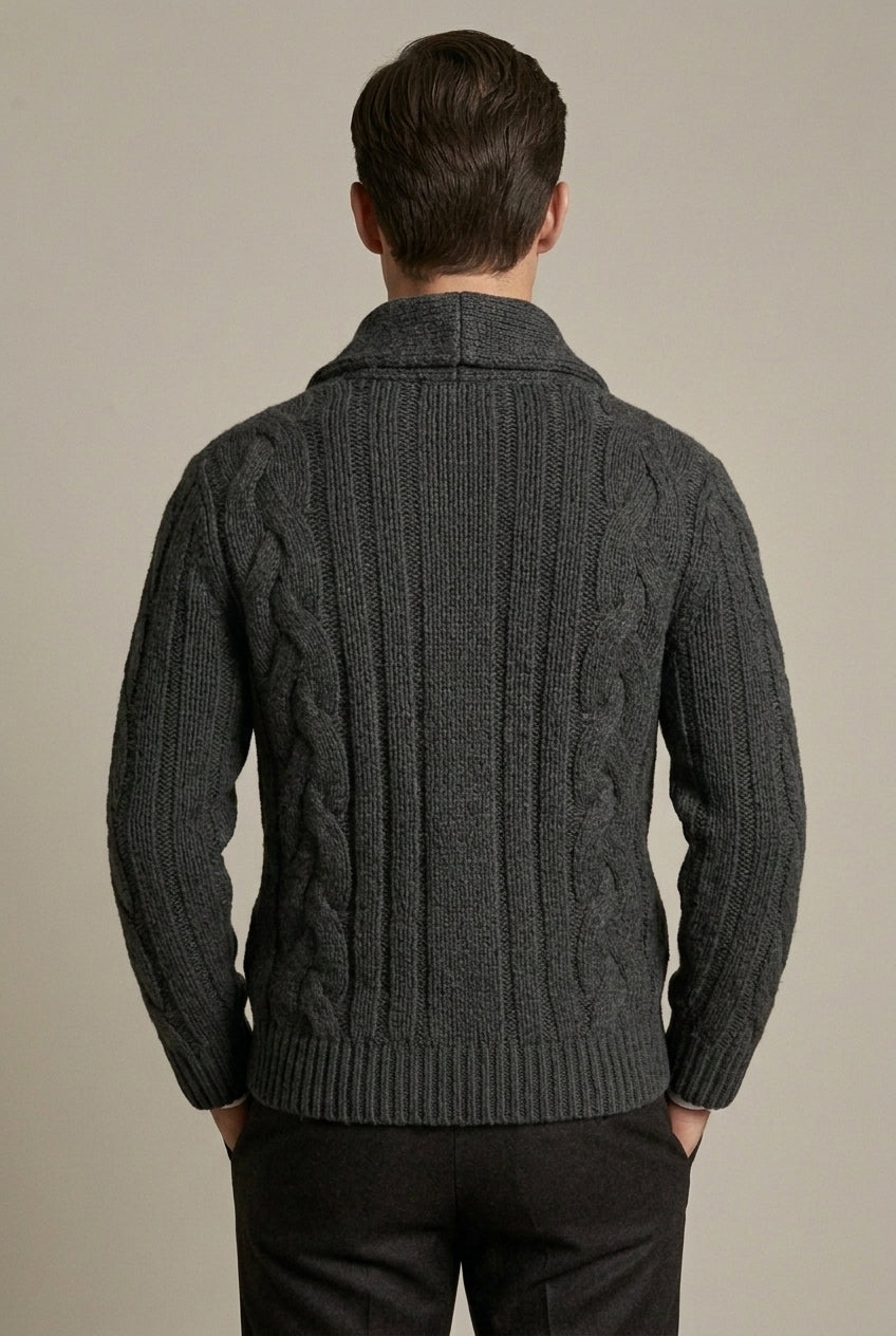 Harmon - Men's Shawl Collar Cable Knit Cardigan