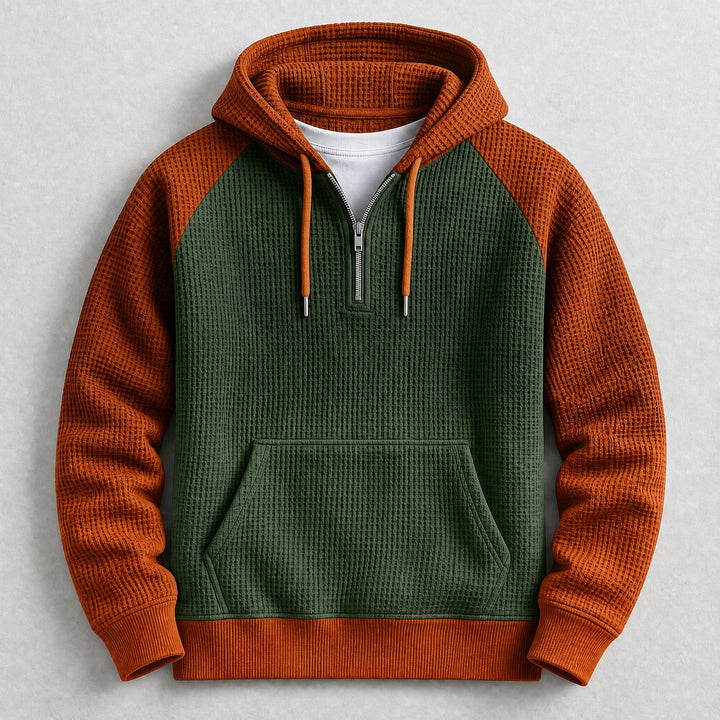 Harold - Men's Waffle-Knit Half-Zip Hoodie with Raglan Sleeves