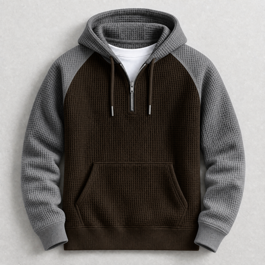 Harold - Men's Waffle-Knit Half-Zip Hoodie with Raglan Sleeves