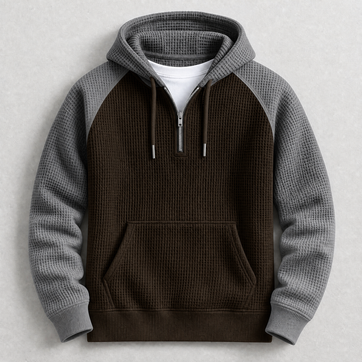 Harold - Men's Waffle-Knit Half-Zip Hoodie with Raglan Sleeves