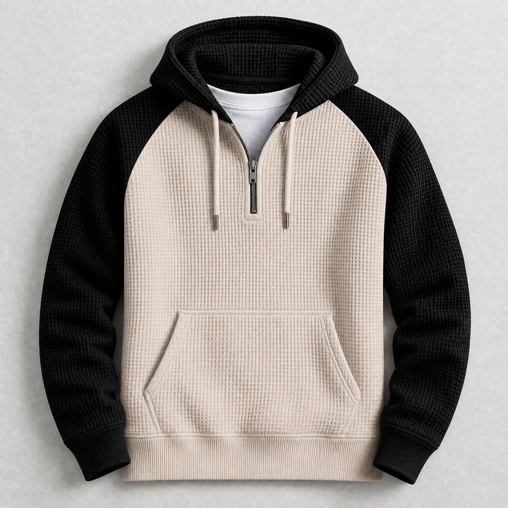 Harold - Men's Waffle-Knit Half-Zip Hoodie with Raglan Sleeves