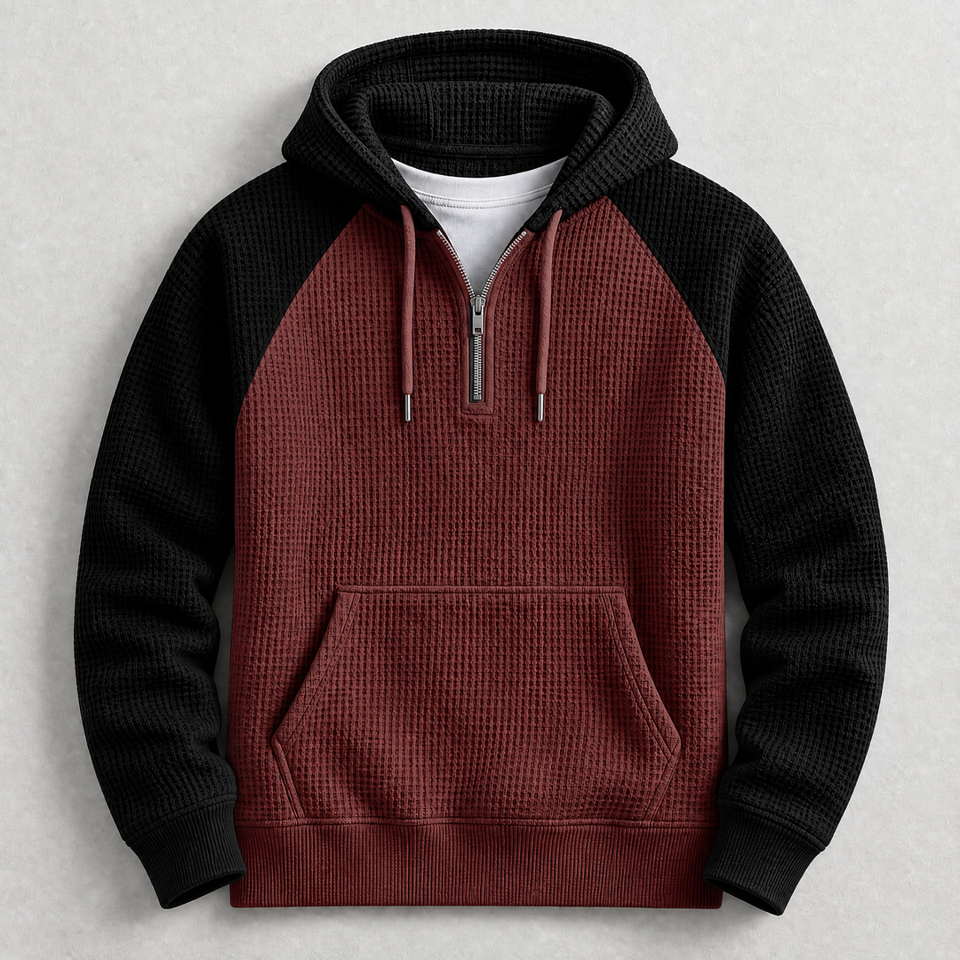 Harold - Men's Waffle-Knit Half-Zip Hoodie with Raglan Sleeves