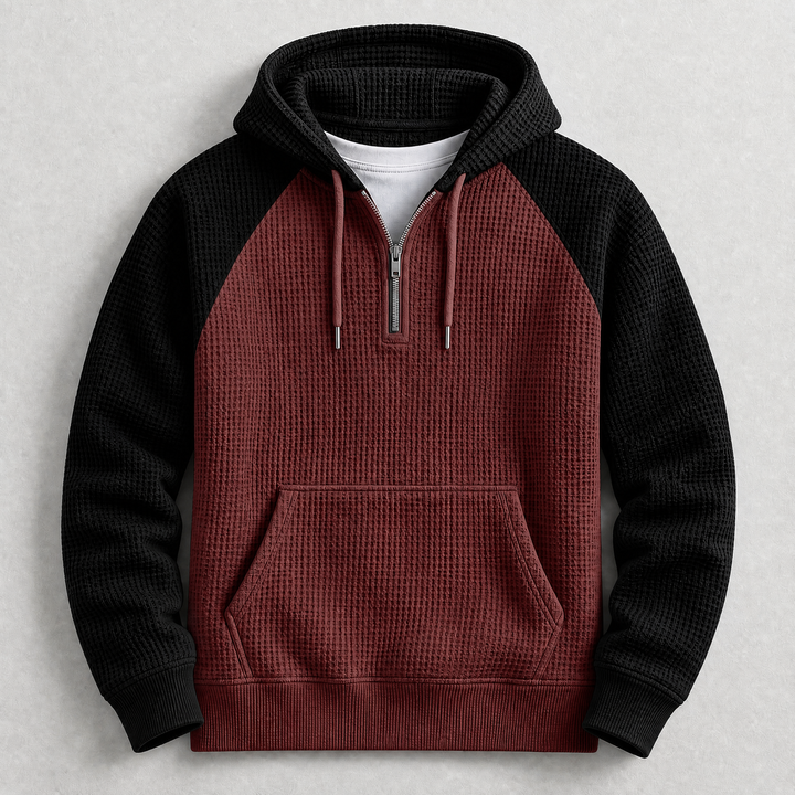 Harold - Men's Waffle-Knit Half-Zip Hoodie with Raglan Sleeves