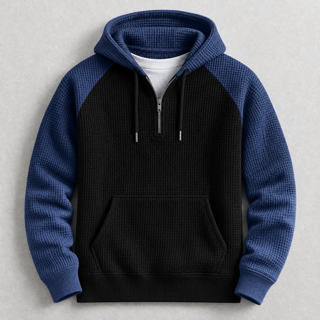 Harold - Men's Waffle-Knit Half-Zip Hoodie with Raglan Sleeves
