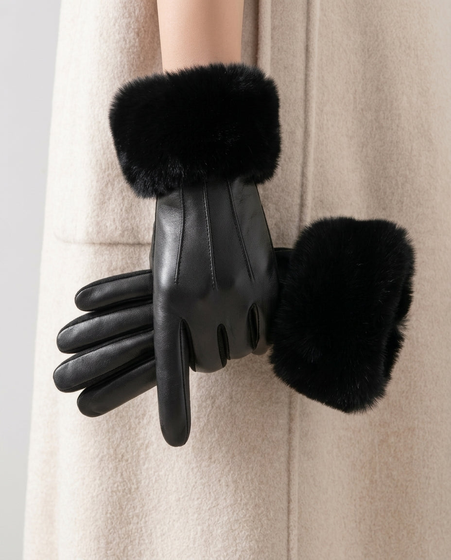 Harriet - Women's Faux Fur Cuff Leather Gloves