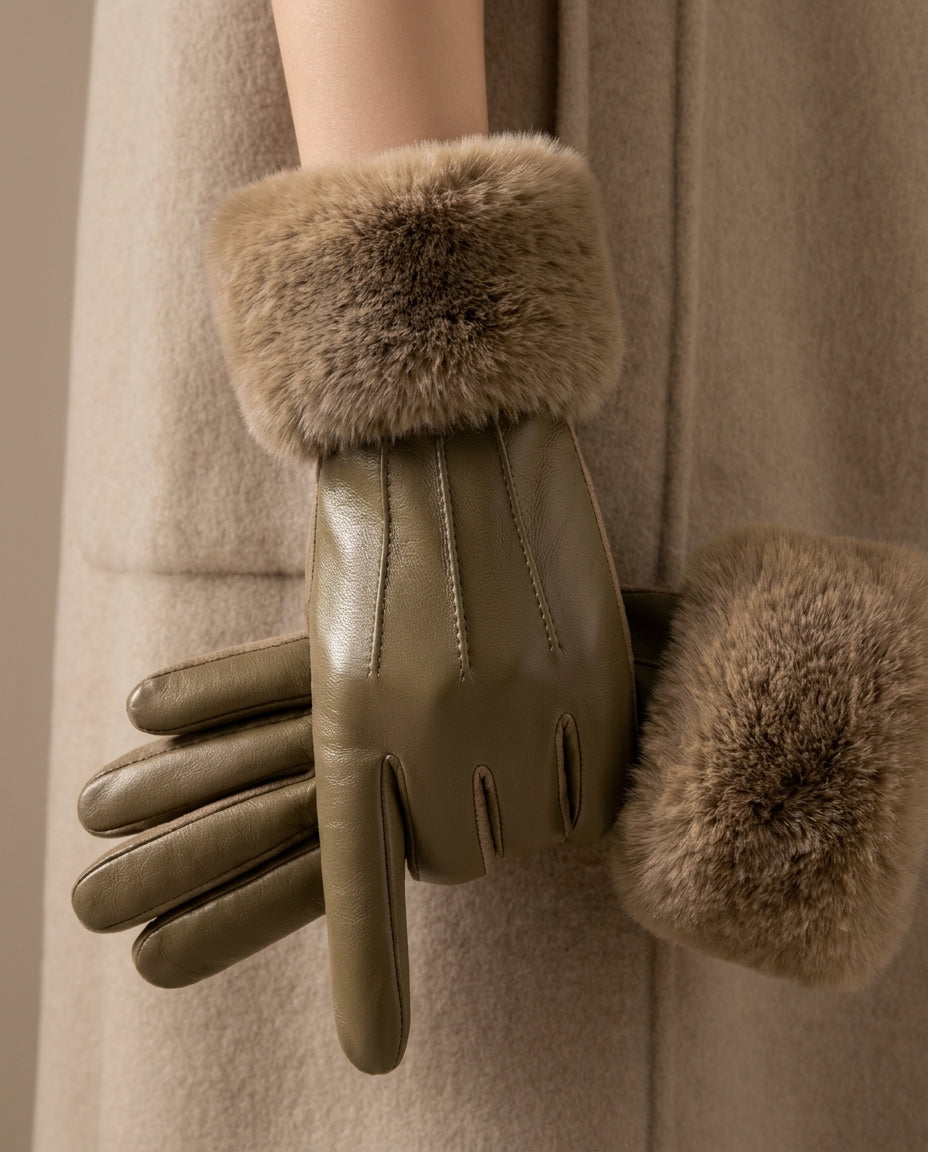 Harriet - Women's Faux Fur Cuff Leather Gloves