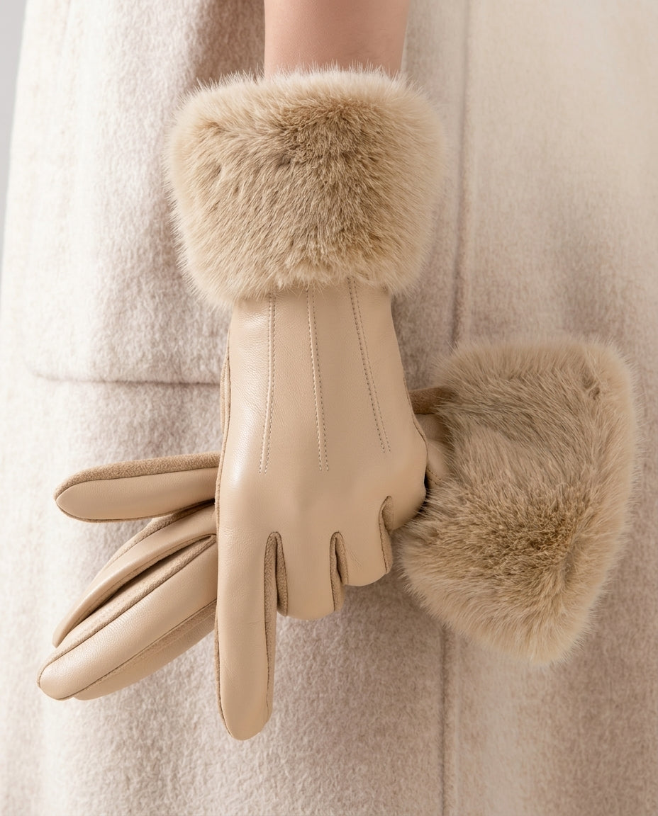 Harriet - Women's Faux Fur Cuff Leather Gloves