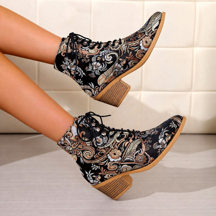 Harriet - Women’s Floral Lace-Up Pointed Toe Ankle Boots 2