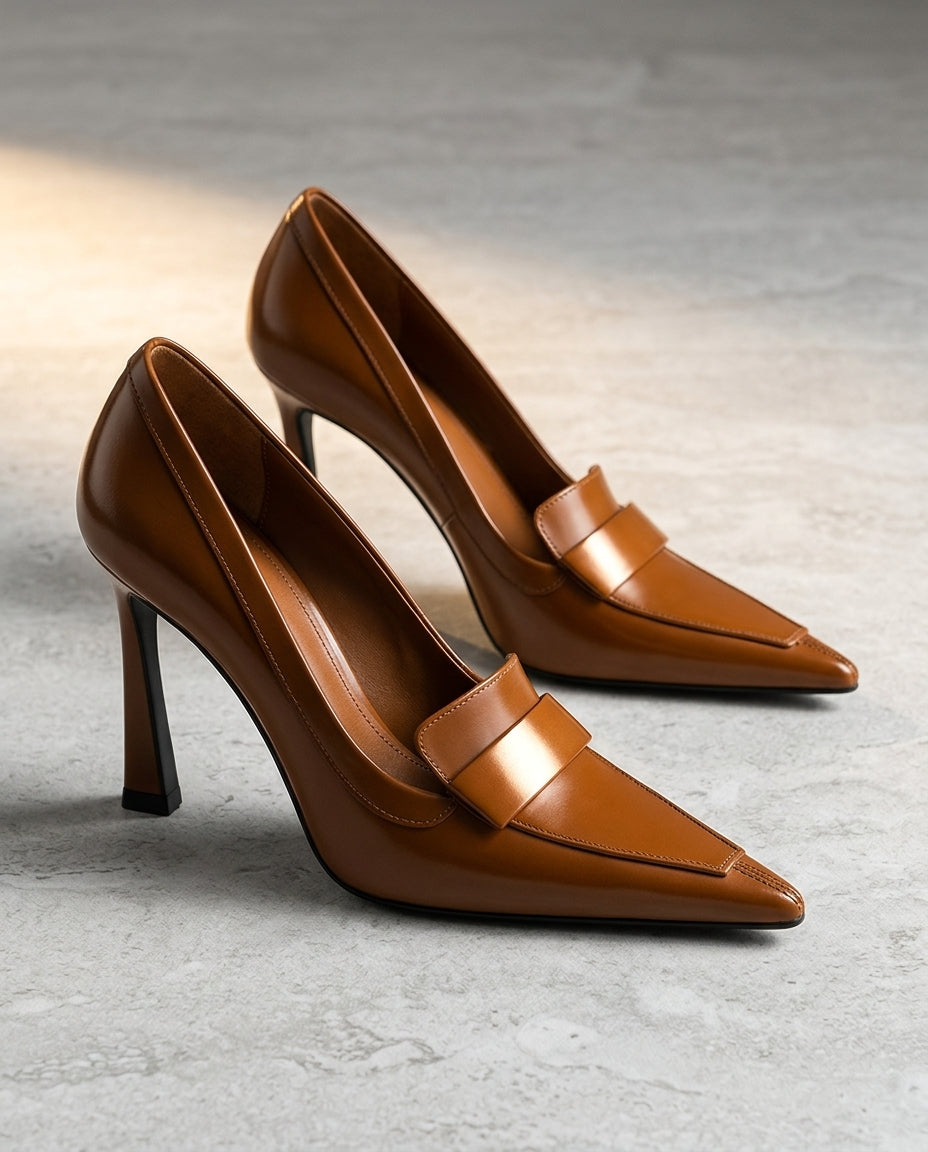 Hazel - Women's Pointed-Toe Loafer Heels with Cushioned Sole