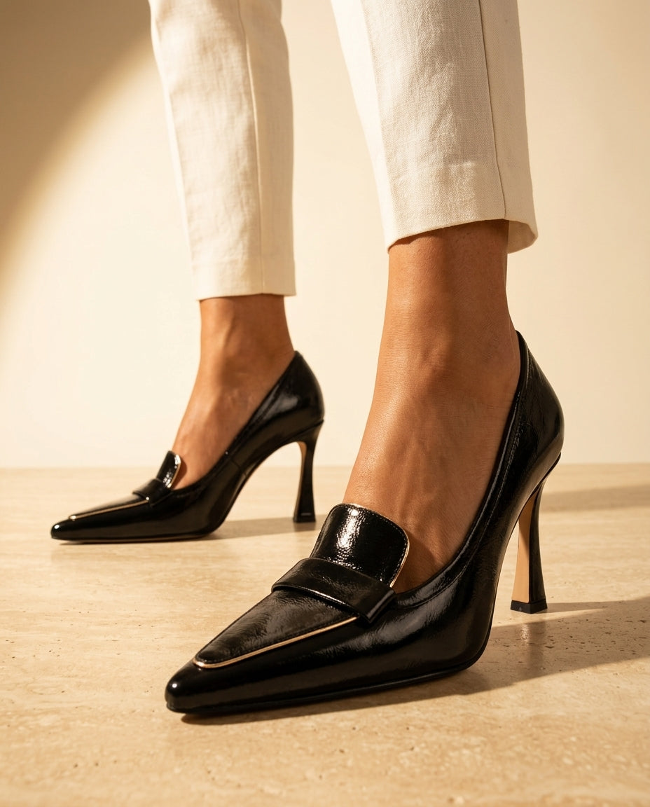 Hazel - Women's Pointed-Toe Loafer Heels with Cushioned Sole