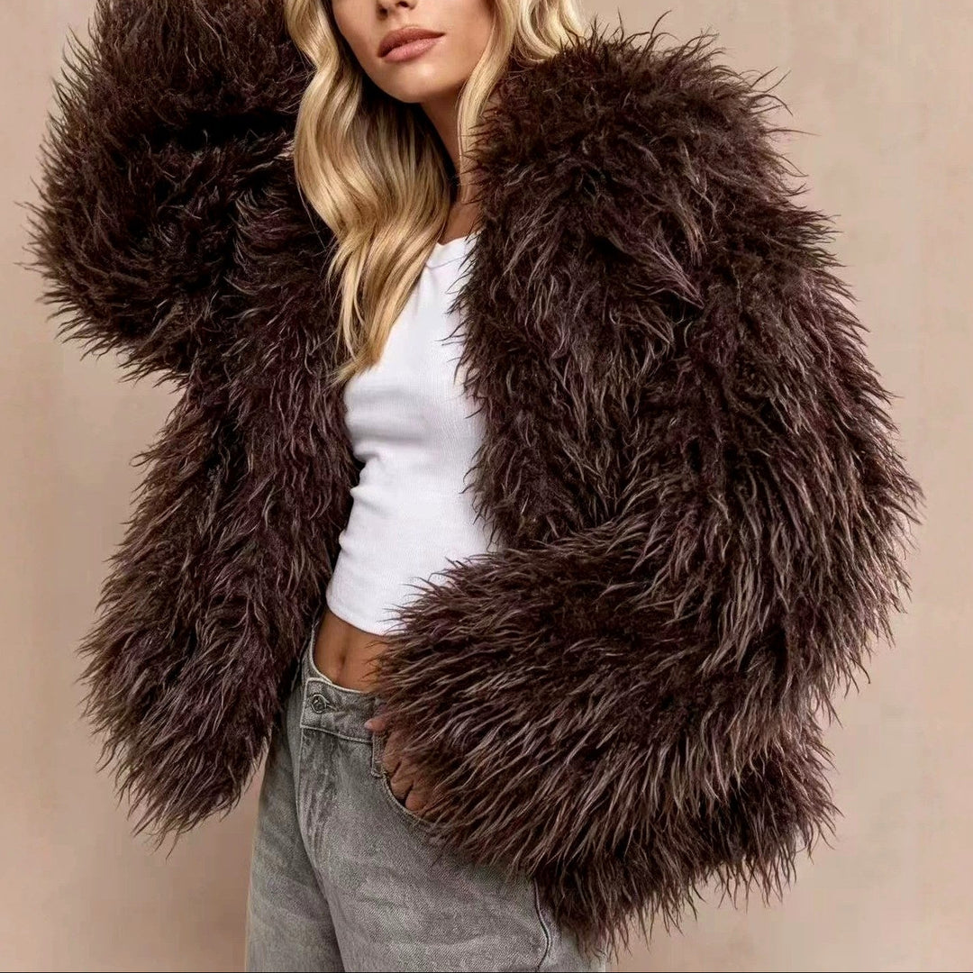 Hazel - Women's Faux Fur Oversized Collar Jacket 2