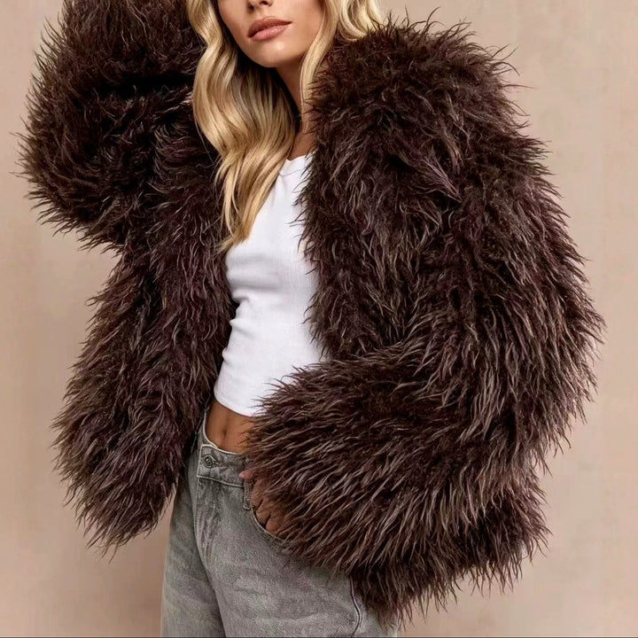 Hazel - Women's Faux Fur Oversized Collar Jacket 2