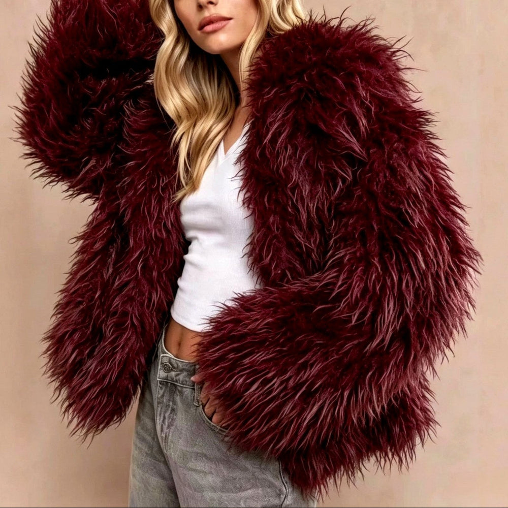Hazel - Women's Faux Fur Oversized Collar Jacket 3