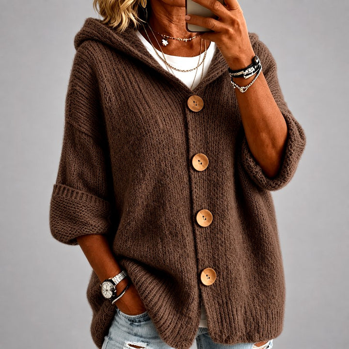 Heidi - Women's Oversized Hooded Button-Front Knit Cardigan 1