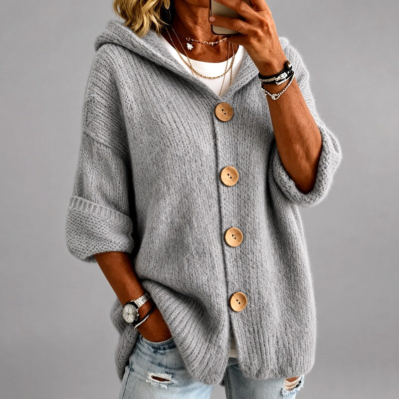 Heidi - Women's Oversized Hooded Button-Front Knit Cardigan 2