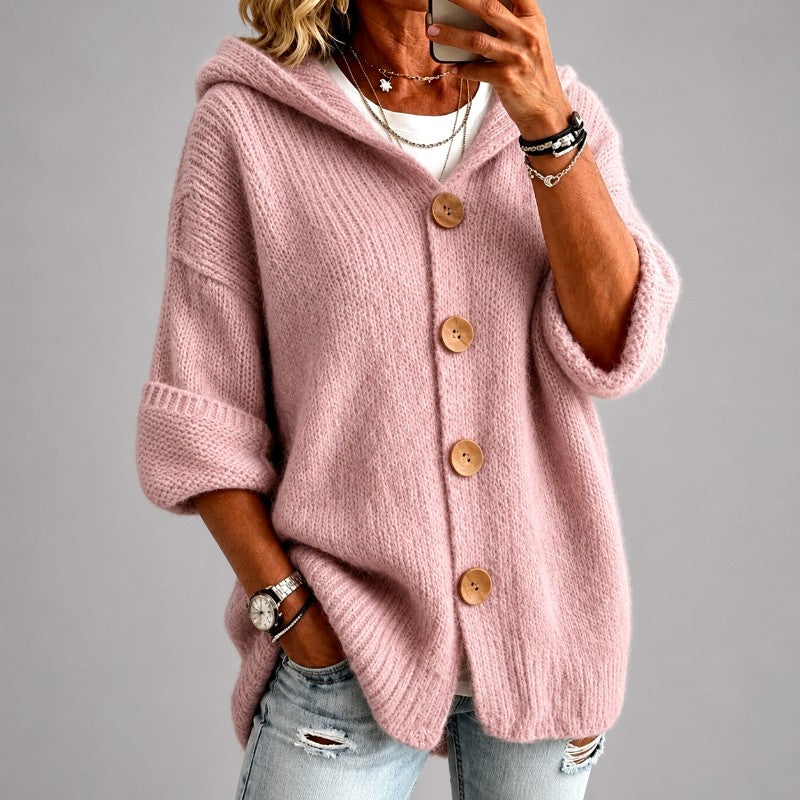 Heidi - Women's Oversized Hooded Button-Front Knit Cardigan 3