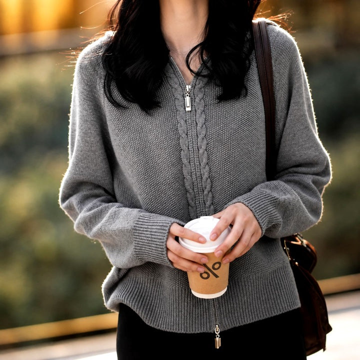 Helena - Women's Cable Half-Zip Loose Hooded Sweater 1