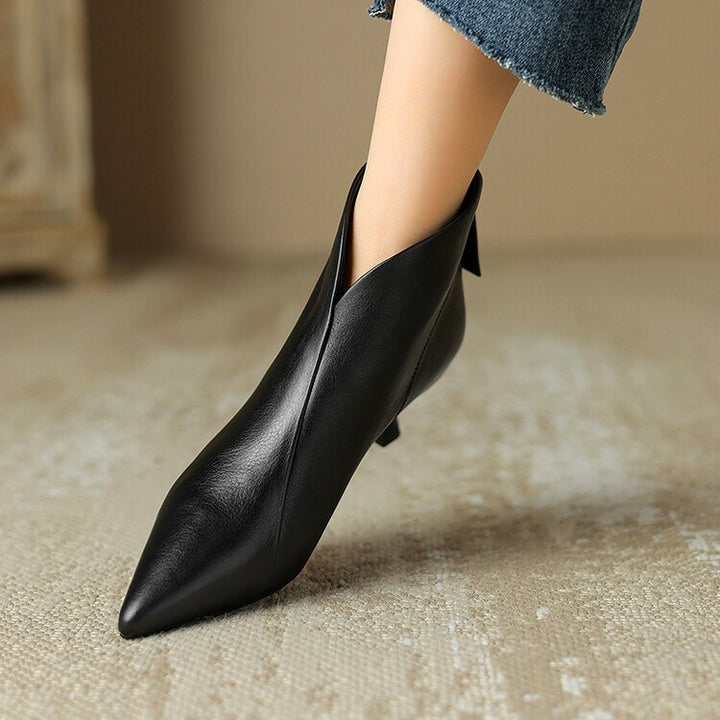 Henrietta - Women’s Leather Pointed Toe Kitten Heel Ankle Boots 3