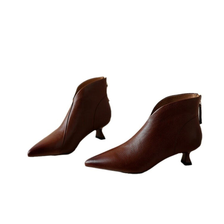 Henrietta - Women’s Leather Pointed Toe Kitten Heel Ankle Boots 7