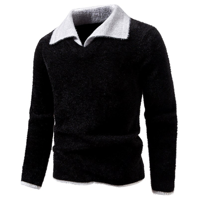 Henry - Men's Fuzzy Knit Polo Collar Sweater 4