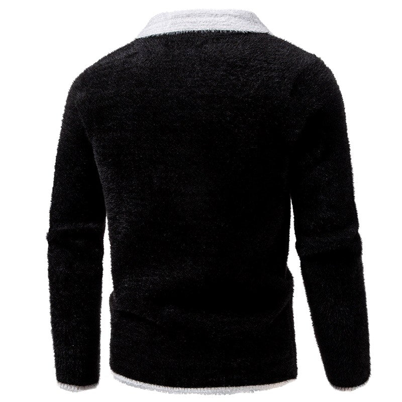 Henry - Men's Fuzzy Knit Polo Collar Sweater 9