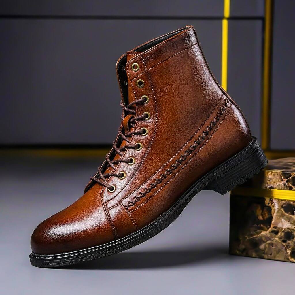 Herren - Men's Lace-Up Leather Ankle Boots