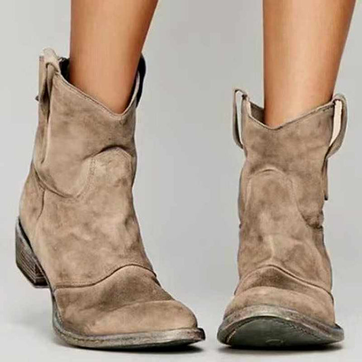Hester - Women's Distressed Suede Block Heel Booties 2