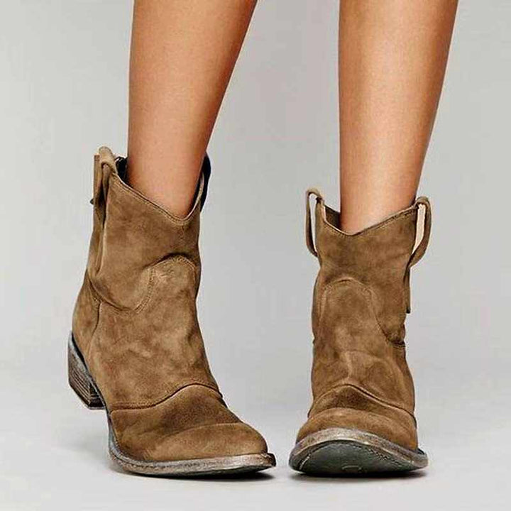 Hester - Women's Distressed Suede Block Heel Booties 3