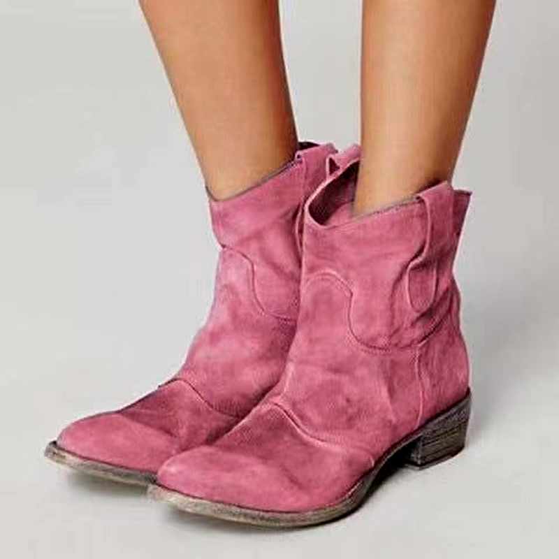 Hester - Women's Distressed Suede Block Heel Booties 6