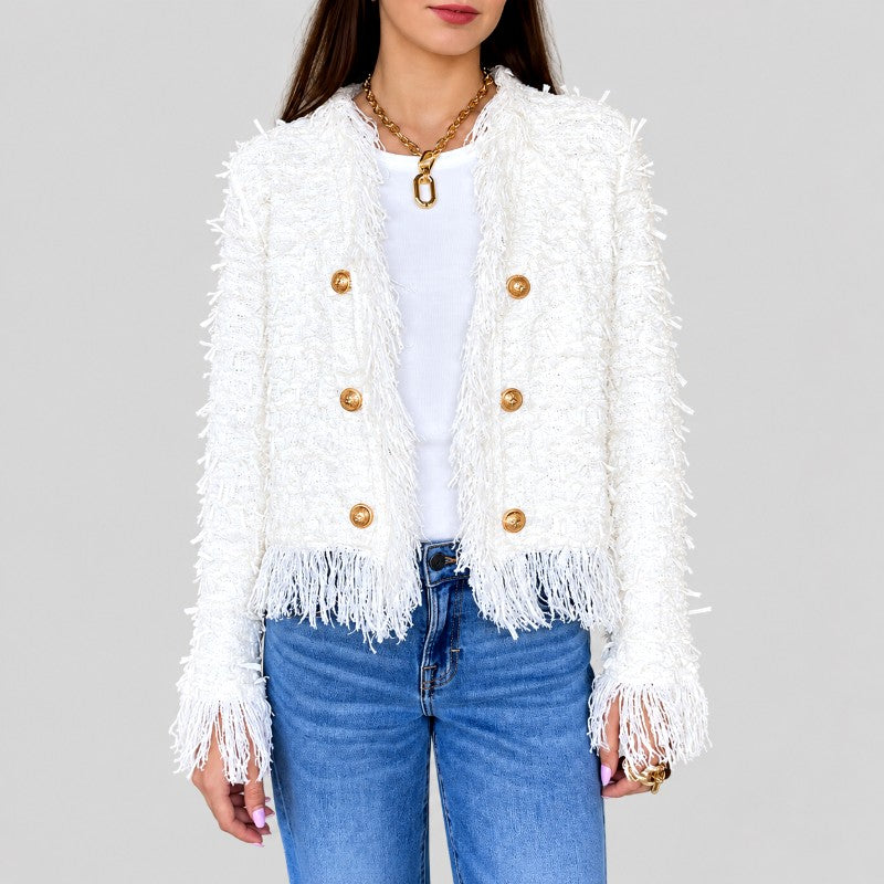 Hikoro - Women's Tweed Long Sleeve Cropped Cardigan Sweater 1