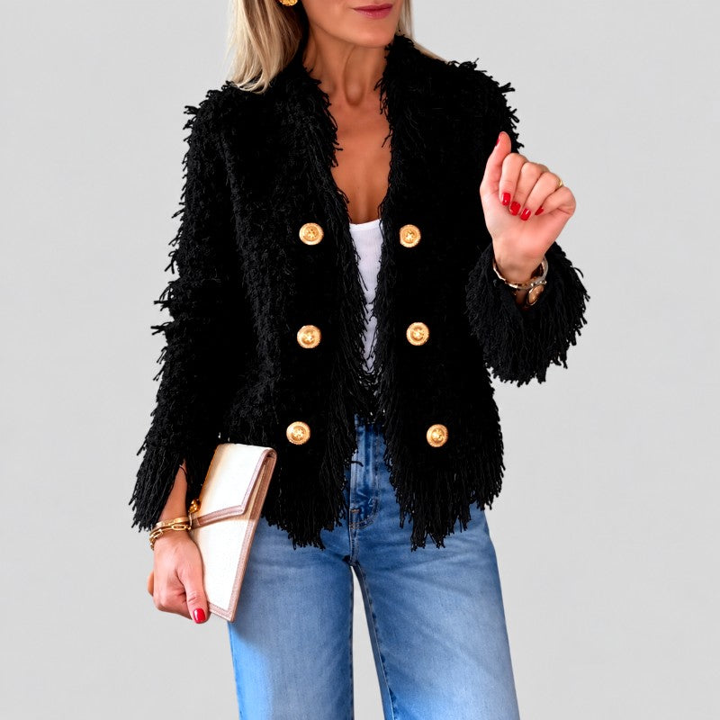Hikoro - Women's Tweed Long Sleeve Cropped Cardigan Sweater 2