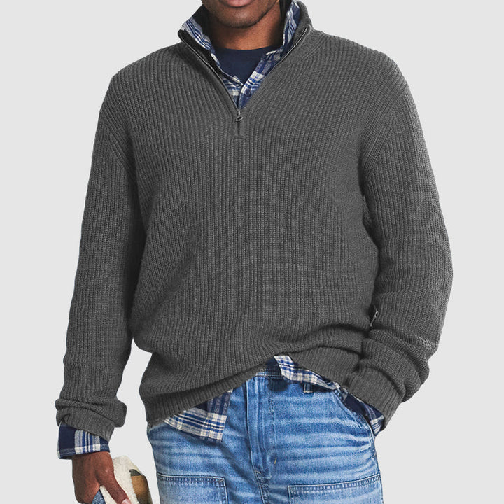 Hollis - Men's Mock-Neck Ribbed Pullover with Zip