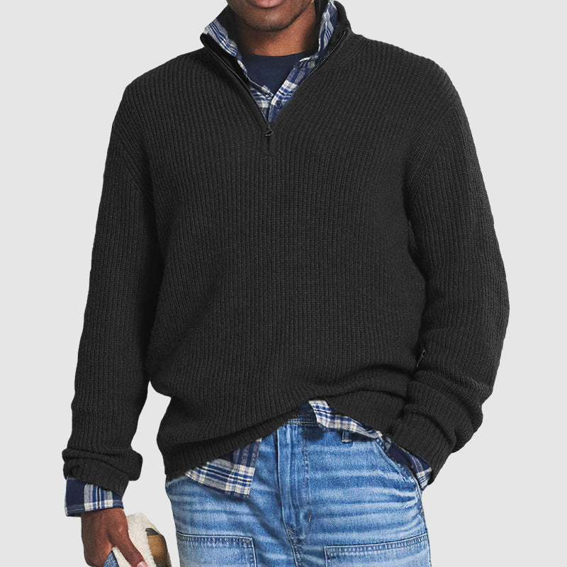 Hollis - Men's Mock-Neck Ribbed Pullover with Zip