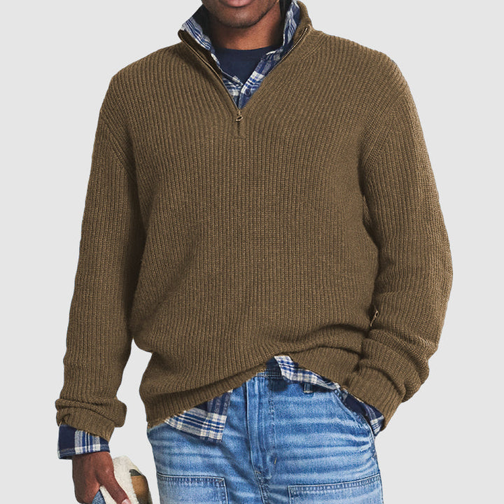 Hollis - Men's Mock-Neck Ribbed Pullover with Zip