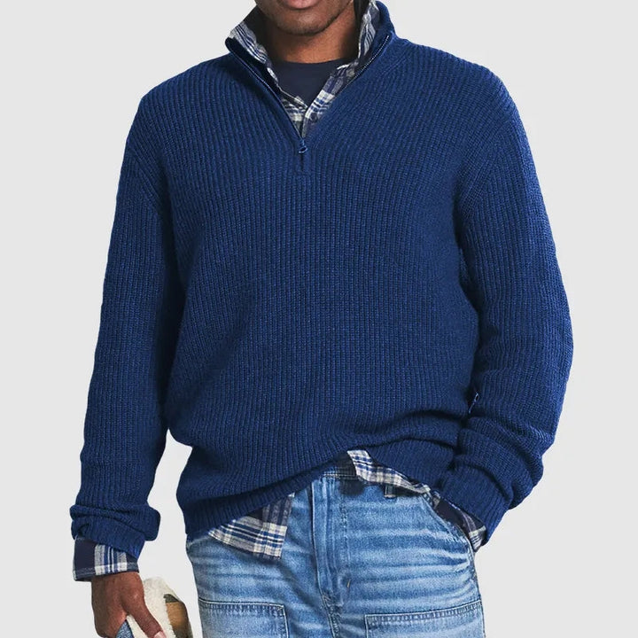 Hollis - Men's Mock-Neck Ribbed Pullover with Zip