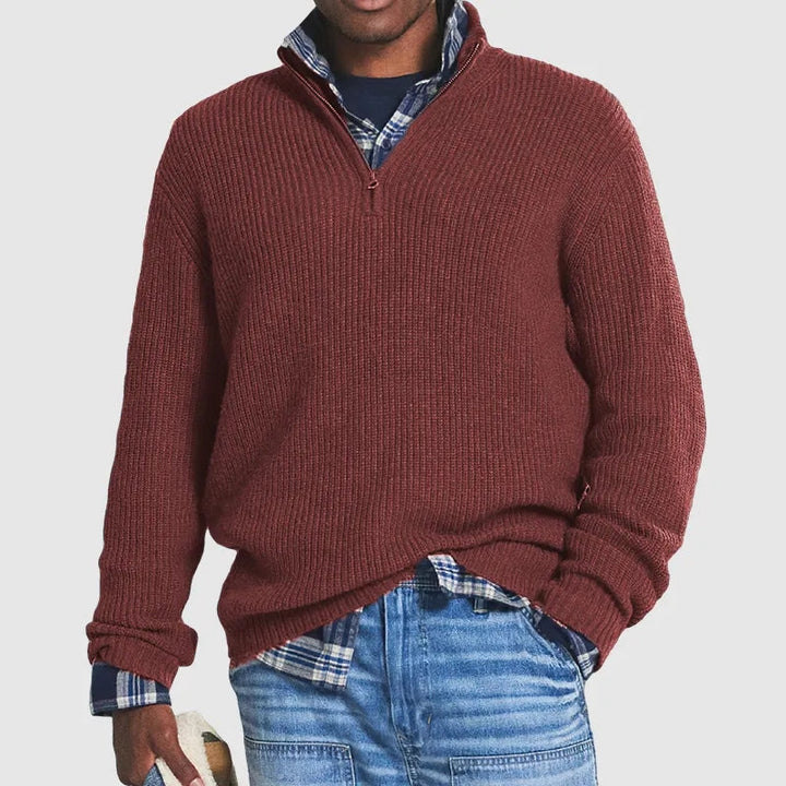 Hollis - Men's Mock-Neck Ribbed Pullover with Zip